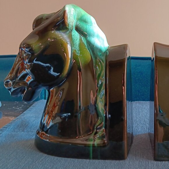 Vintage Blue Mountain Pottery Horse Head Bookends Pair Canada BMP MCM - Picture 3 of 12